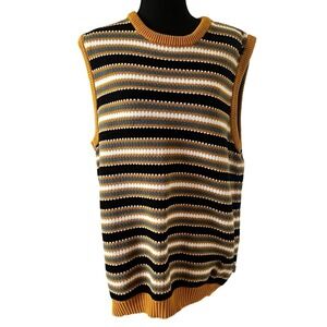 Enjoi Mens Striped Knit Sweater Vest Mustard Yellow Black White‎ Cotton Large